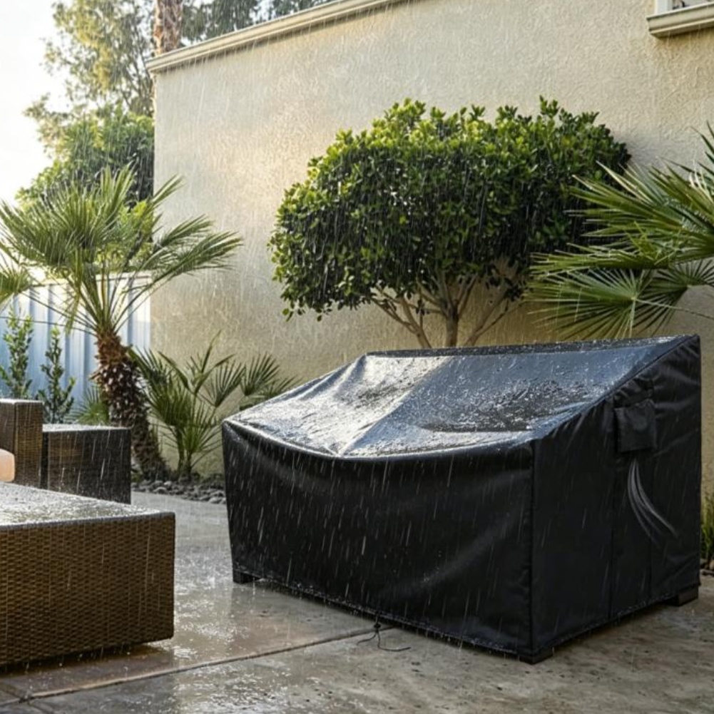 Outdoor Furniture Covers Waterproof - ผ้าคลุมโซฟาสำหรับกลางแจ้งแบบหนาพิเศษ กันน้ำ ผ้าคลุมเฟอร์นิเจอร์ลานบ้าน สีดำ ผ้าอ๊อกซ์ฟอร์ด 210D