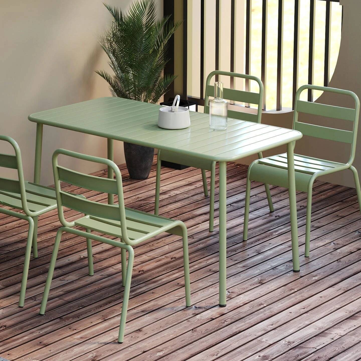 Outdoor Furniture Green - Nordic เก้าอี้กลางแจ้งห้องนั่งเล่นที่เรียบง่ายเก้าอี้บ้านเหล็ก STACKABLE Leisure โต๊ะรับประทานอาหารเก้าอี้กลางแจ้งระเบียงสวนเก้าอี้