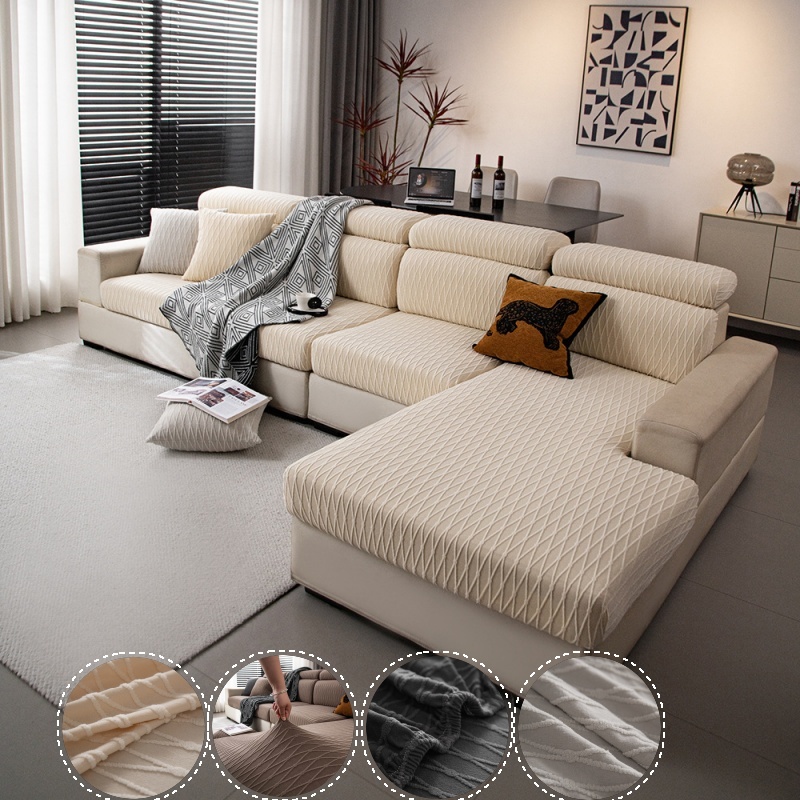 Outdoor Furniture Plus - โซฟาเดี่ยวฝาครอบที่นั่ง Jacquard ขนแกะโซฟาเบาะ Slipcovers ยืดหยุ่นกันฝุ่นโซฟาผ้าเช็ดตัว 1/2/3/4