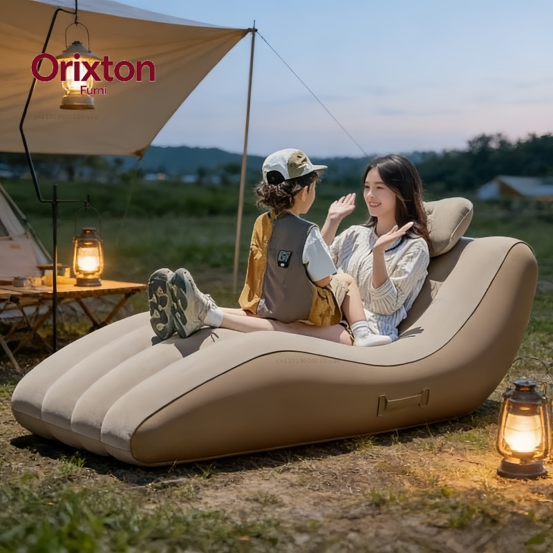 Outdoor Furniture Pillows - เก้าอี้พักผ่อนพกพาแบบพองลมได้เองสำหรับใช้งานกลางแจ้ง - โซฟาสำหรับแคมป์ปิ้งกันน้ำพร้อมหมอนและหูหิ้ว เหมาะสำหรับชายหาดและสนามหญ้า