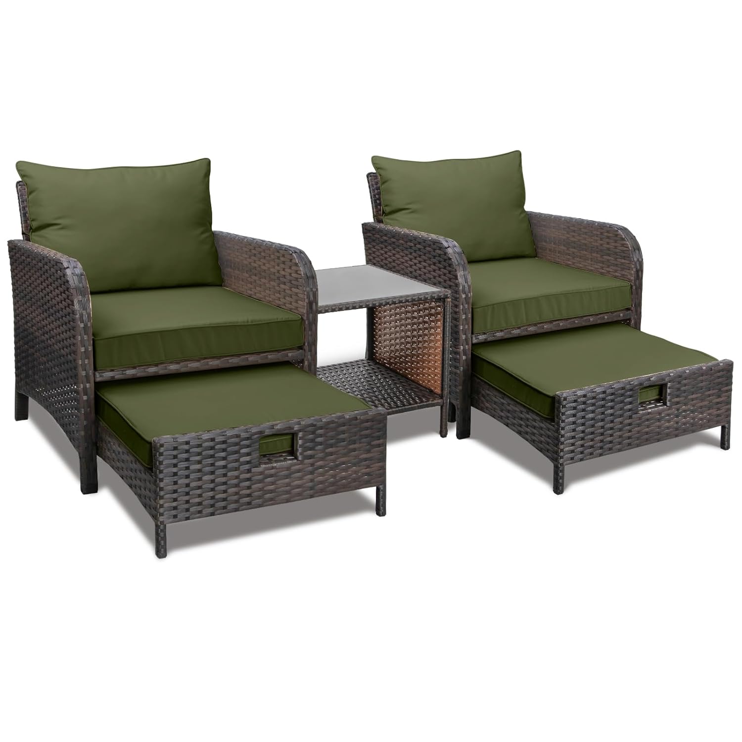 Rattan Lounge Set - ชุดเฟอร์นิเจอร์หวาย PE 5 ชิ้น สำหรับลานบ้าน เก้าอี้นั่งเล่นกลางแจ้ง