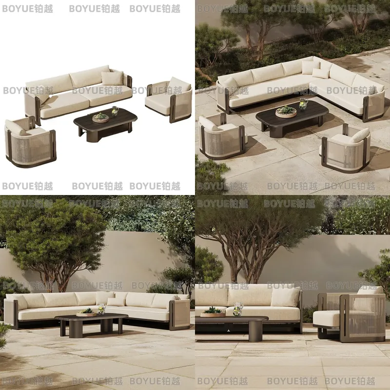Rattan Lounge Set - ชุดโซฟาหวายกลางแจ้ง เฟอร์นิเจอร์ลานบ้านทำจากอลูมิเนียมอัลลอยด์ เก้าอี้พักผ่อนสำหรับสวน ระเบียง ลานบ้าน และวิลล่า
