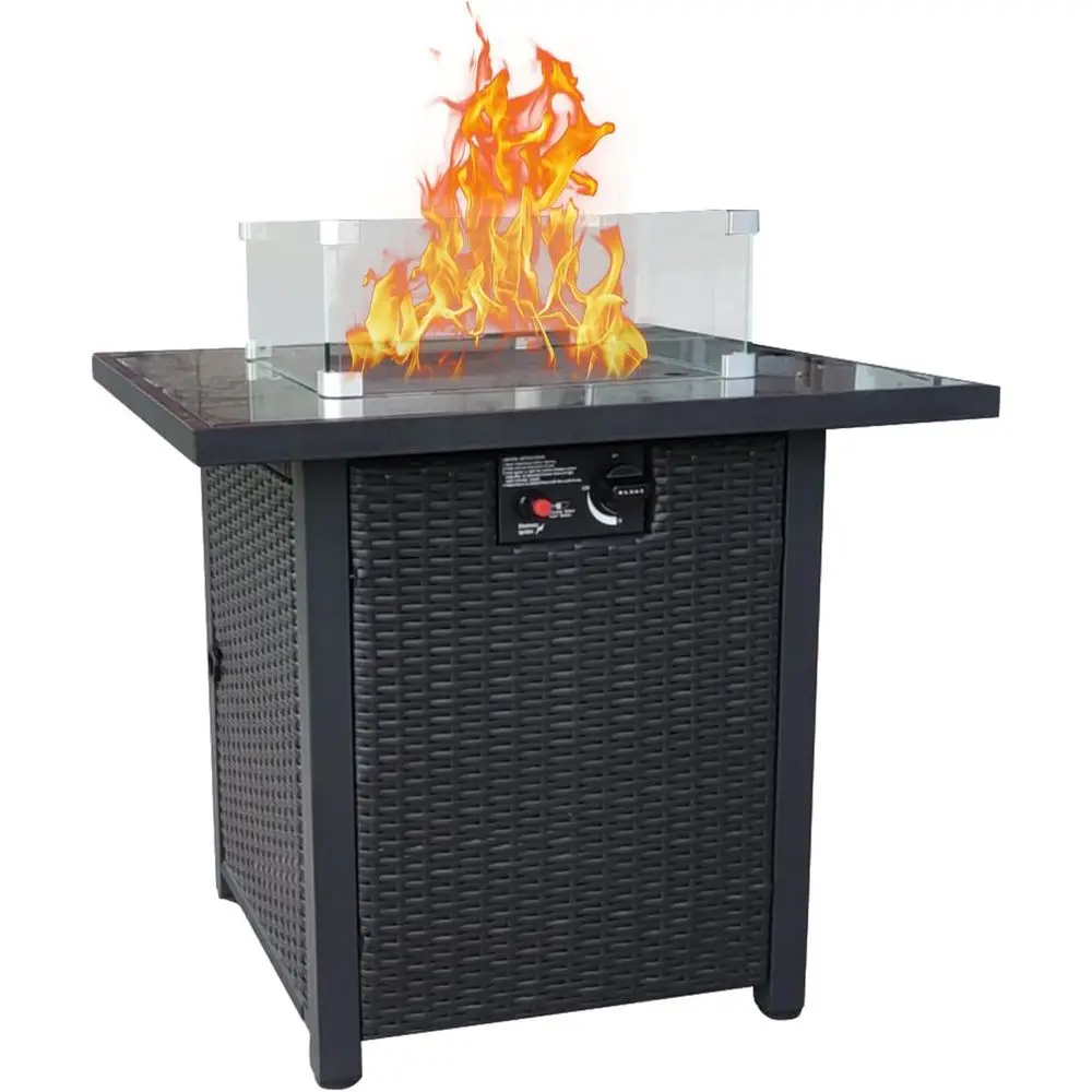 Outdoor Furniture Fire Table - ชุดเฟอร์นิเจอร์หวายสำหรับลานกลางแจ้ง, โซฟาหวายแบบแยกส่วนพร้อมเบาะนุ่มและโต๊ะเตาไฟ