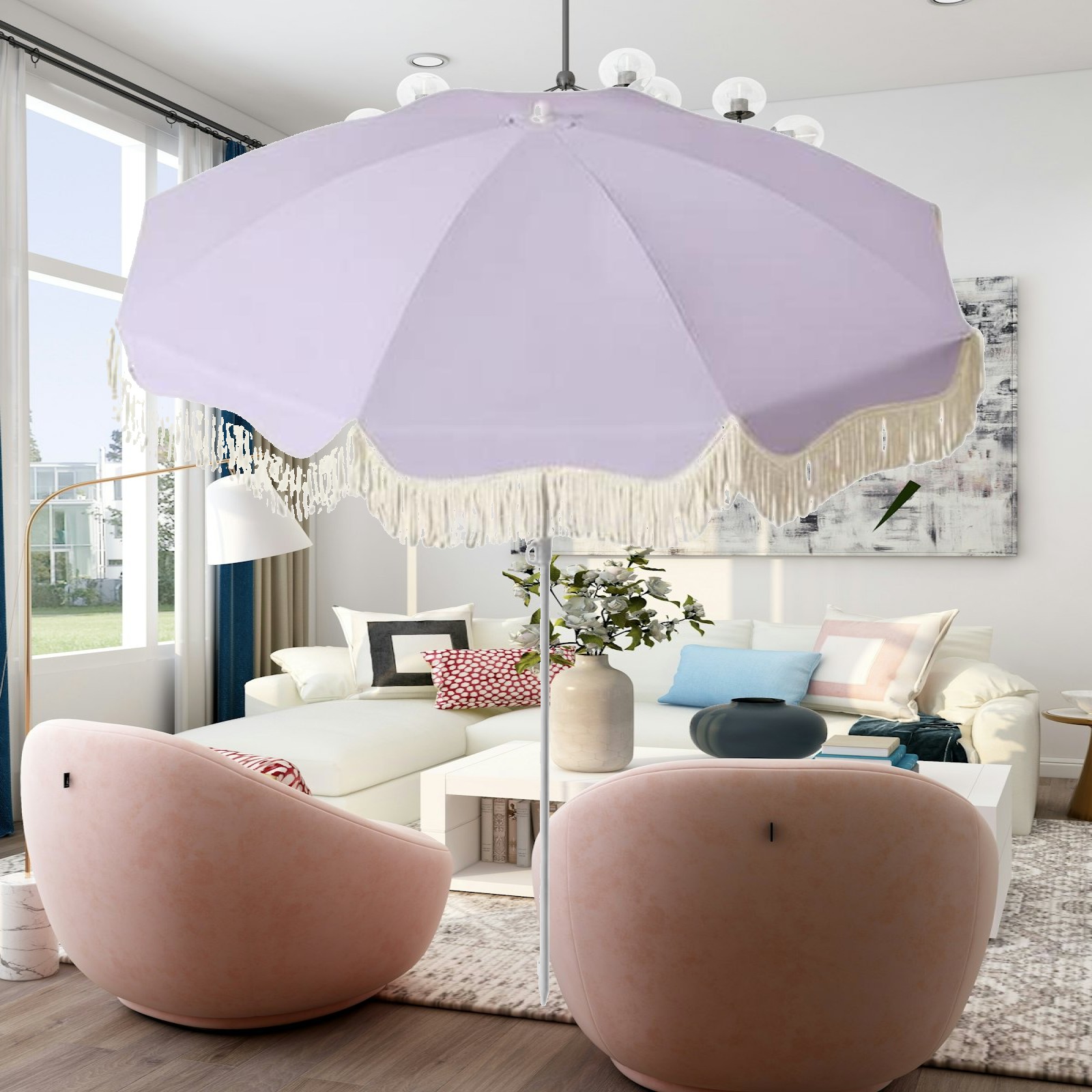 Outdoor Furniture Plus - ร่มสนามกันแดด UPF50+ พร้อมเสาเหล็ก สำหรับสวน ชายหาด สระว่ายน้ำ
