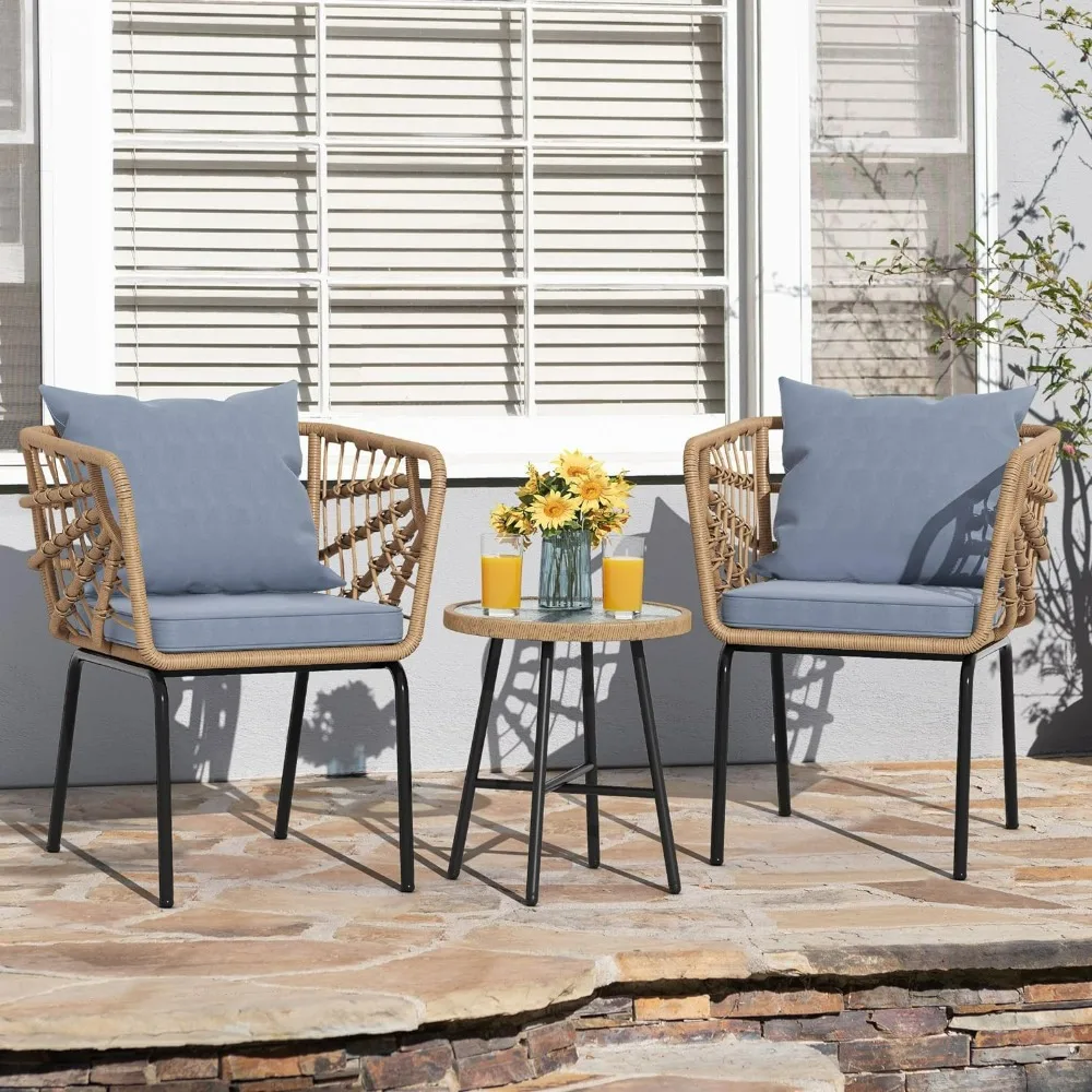 Rattan Lounge Set - -เฟอร์นิเจอร์หวาย Backyard Patio เฟอร์นิเจอร์ชุดสวนกลางแจ้ง Lounge Deck