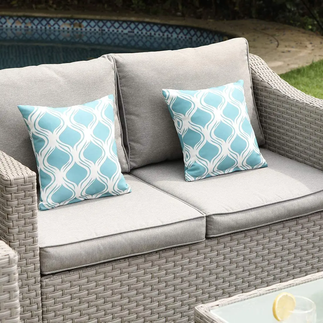 Outdoor Furniture Fire Table - -เฟอร์นิเจอร์กลางแจ้ง 5 ชิ้นหวายโซฟาแก๊ส Fire Pit Patio