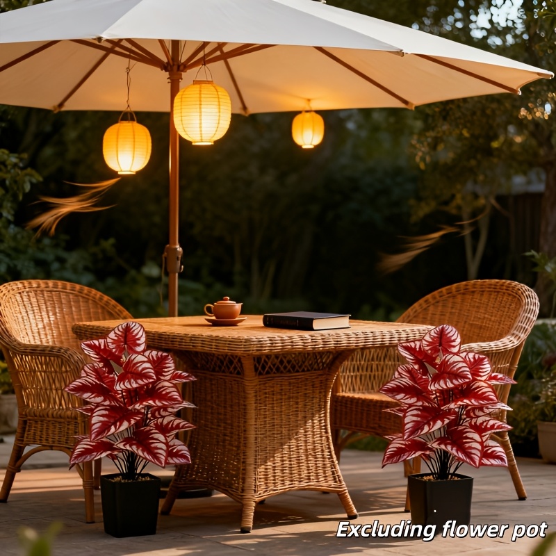 Outdoor Furniture Fire Table - ต้นไม้ลายทางสีแดงขาวจำลอง 2 ชิ้น ไม่มีกระถาง สำหรับตกแต่งภูมิทัศน์กลางแจ้ง งานแต่งงาน