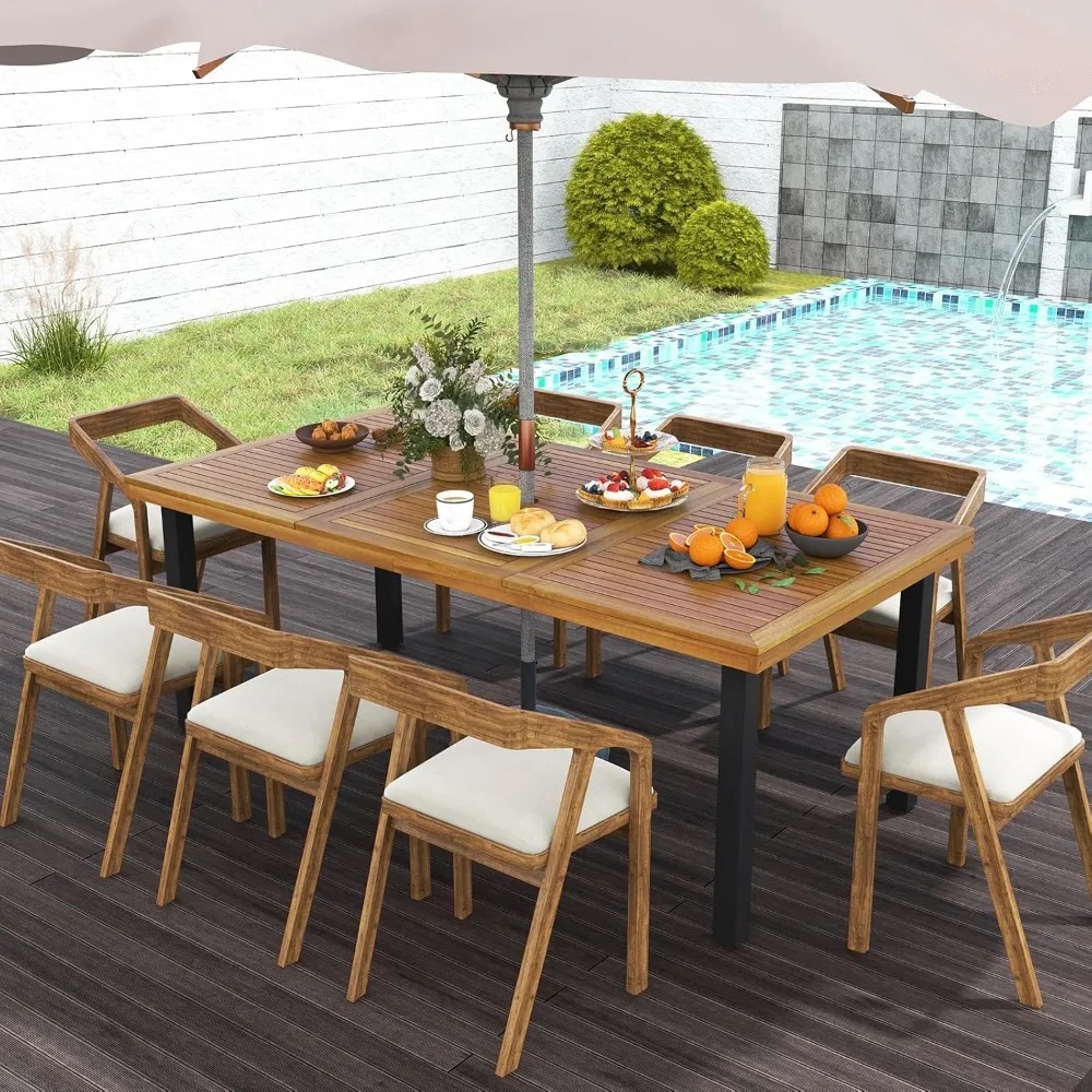 Outdoor Furniture Green - โต๊ะรับประทานอาหารไม้กระถินณรงค์ขนาด 79 นิ้ว สำหรับ 8 คน