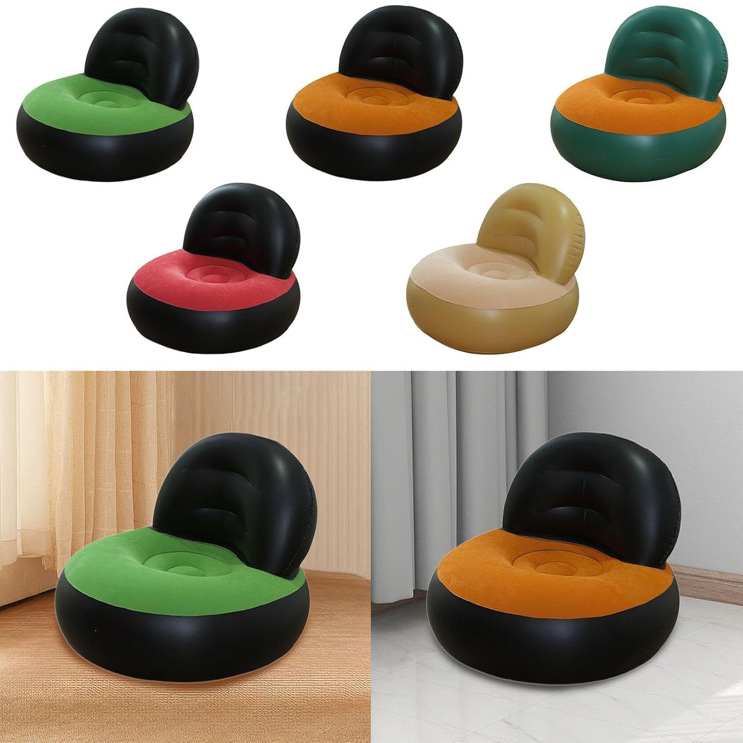 Outdoor Furniture Green - โซฟาเป่าลม PVC รูปตัว L สำหรับตั้งแคมป์ ใช้กลางแจ้ง