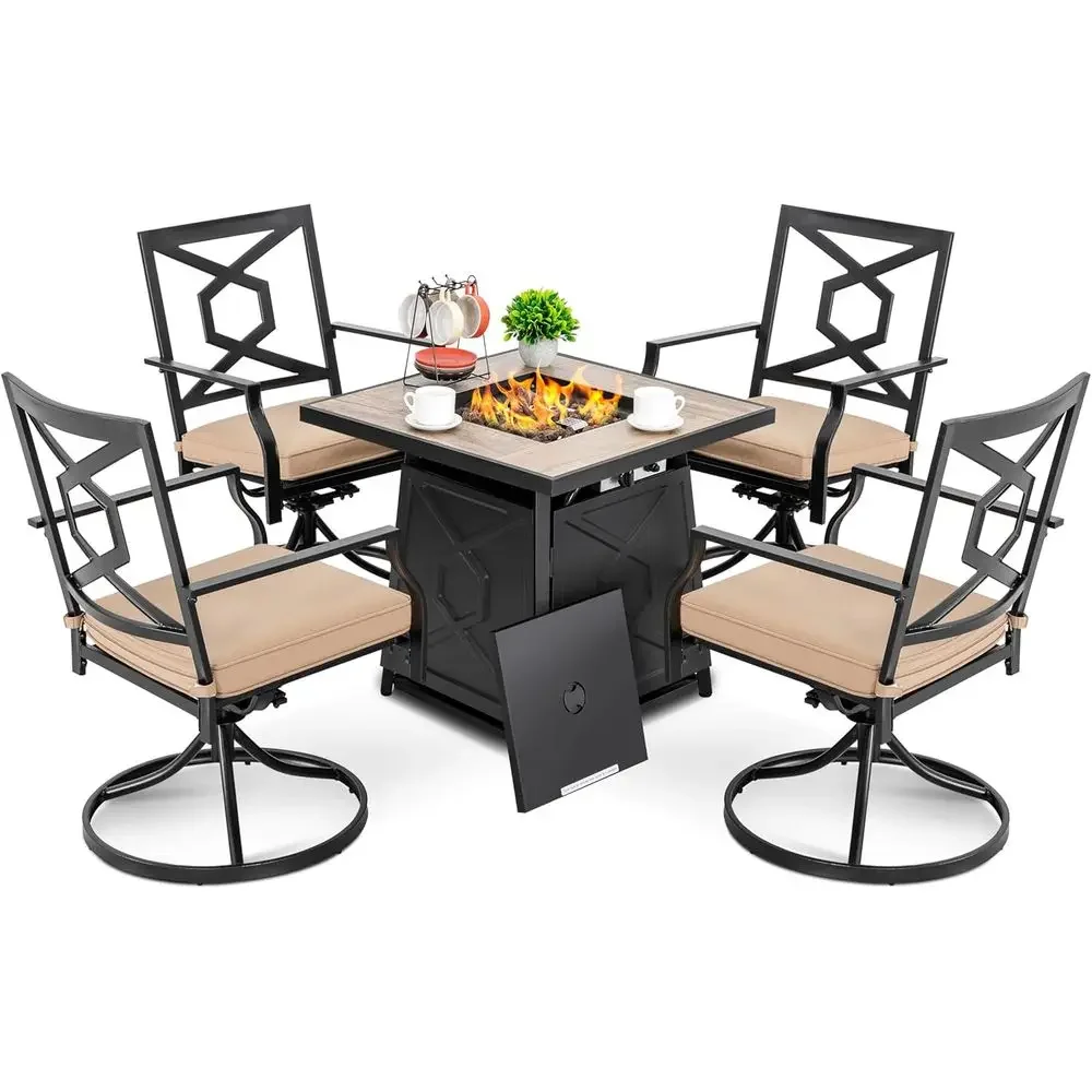 Outdoor Furniture Fire Table - ชุดเฟอร์นิเจอร์ลานกลางแจ้ง 5 ชิ้น พร้อมโต๊ะเตาไฟ, เตาไฟแก๊สโพรเพน 28