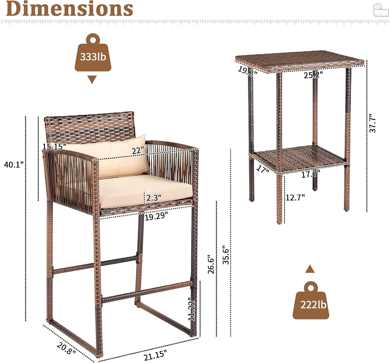ชุดโต๊ะบาร์หวายกลางแจ้ง 3 ชิ้น - Outdoor Furniture Plus บทวิจารณ์และราคา