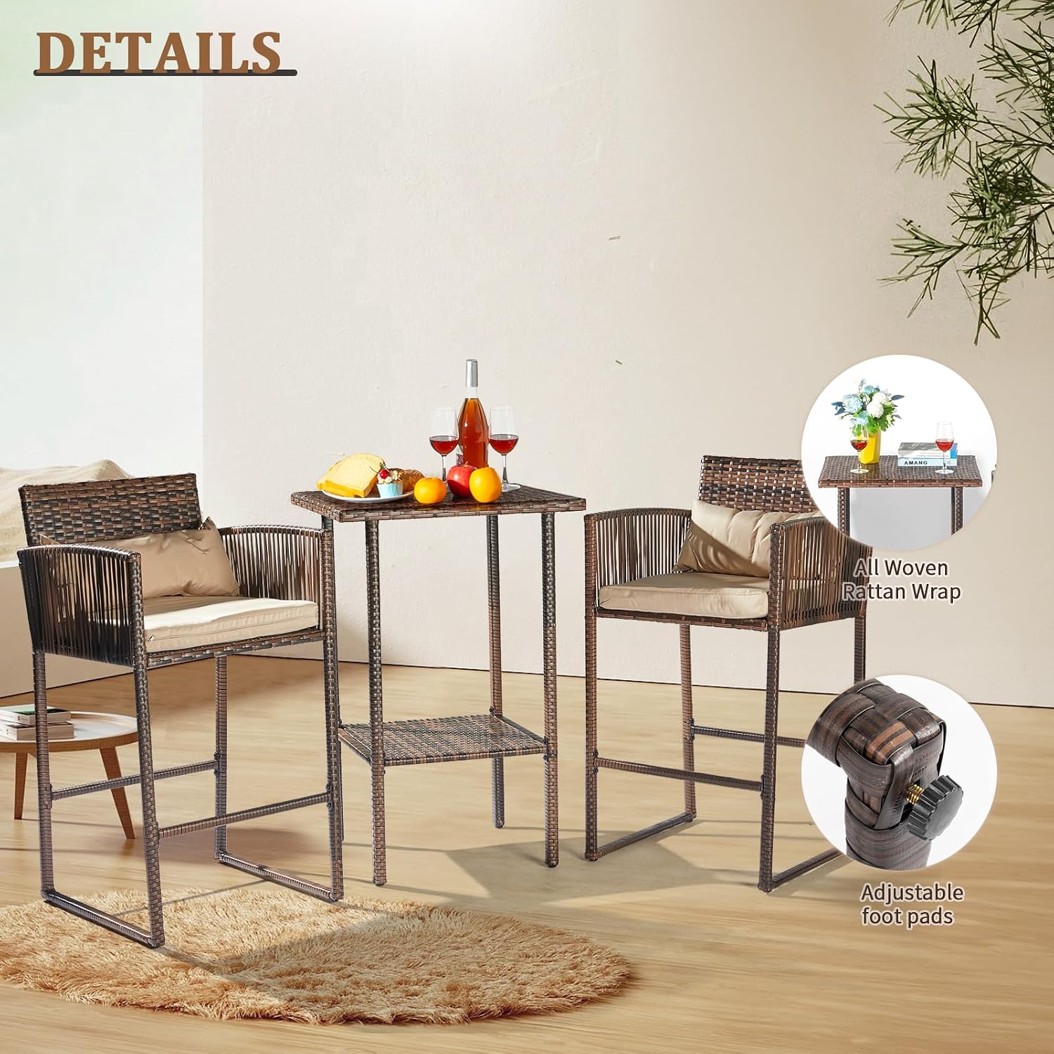 ชุดโต๊ะบาร์หวายกลางแจ้ง 3 ชิ้น - Outdoor Furniture Plus บทวิจารณ์และราคา