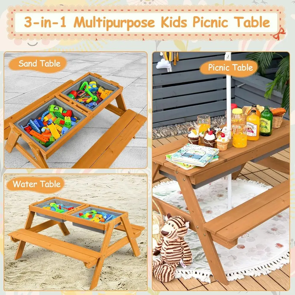 โต๊ะปิกนิกไม้ 4-in-1 สำหรับเล่ - Outdoor Furniture Kids บทวิจารณ์และราคา