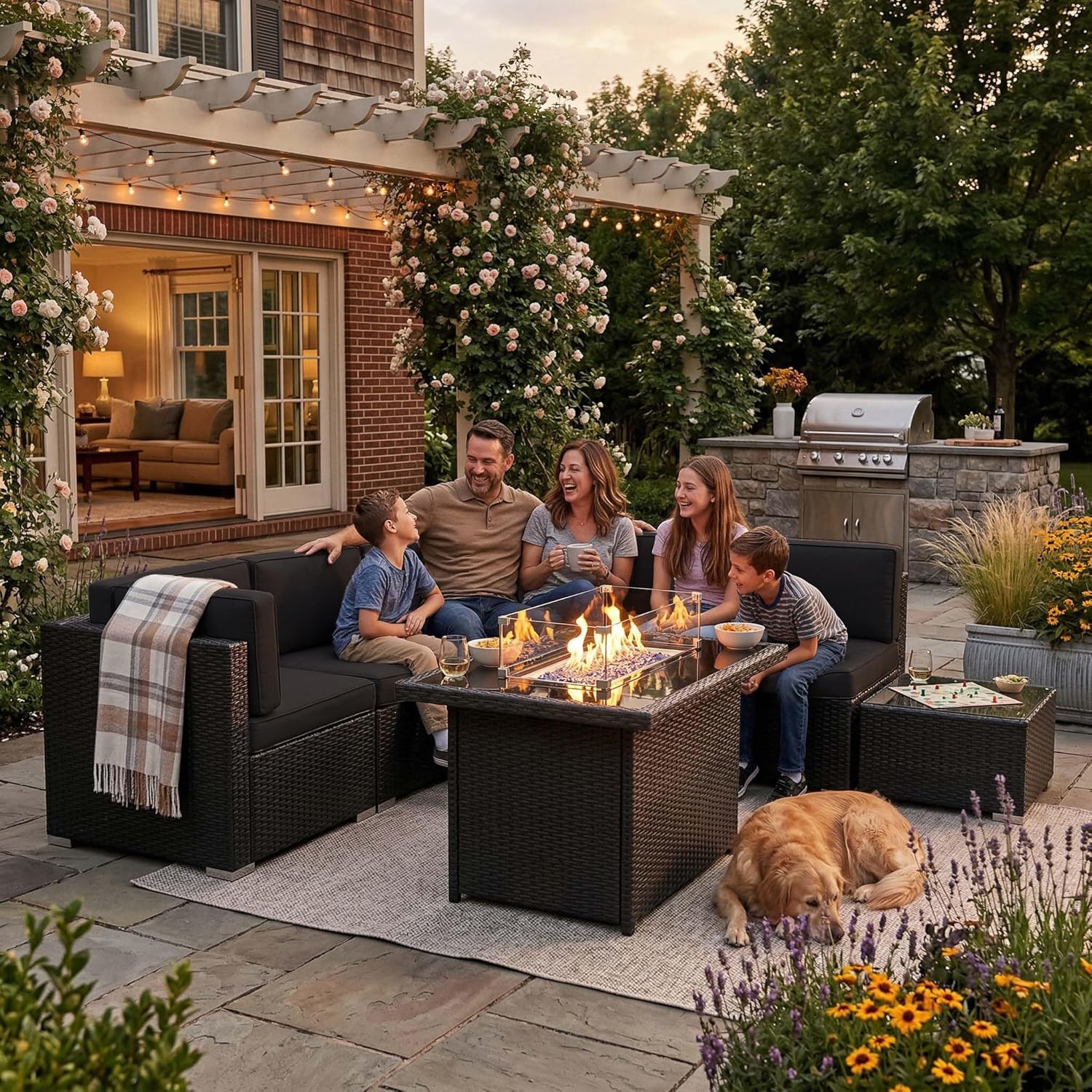 ชุดเฟอร์นิเจอร์ลานบ้าน 8 ชิ้น  - Outdoor Furniture Fire Table บทวิจารณ์และราคา