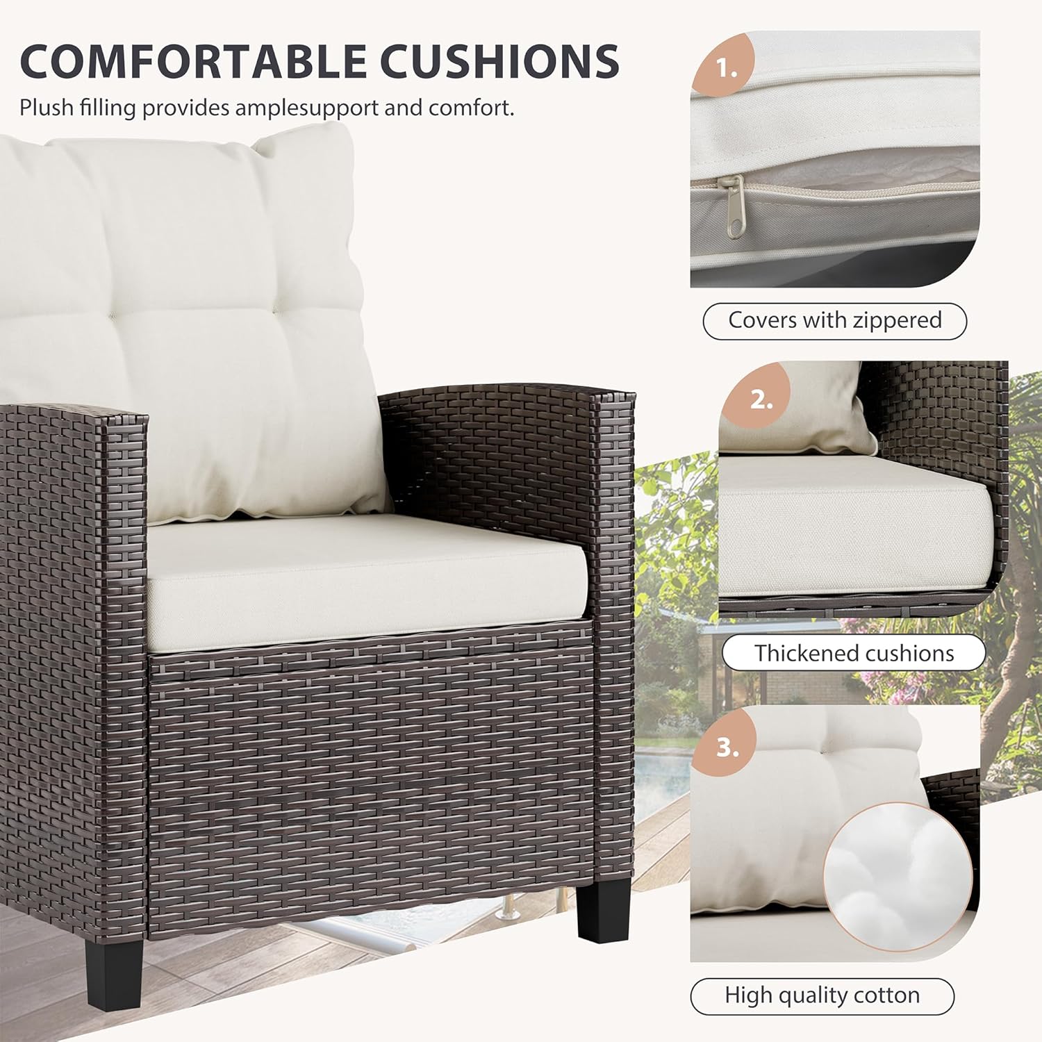 ชุดบิสโทรหวายสังเคราะห์ 3 ชิ้น - Outdoor Furniture Sofa บทวิจารณ์และราคา