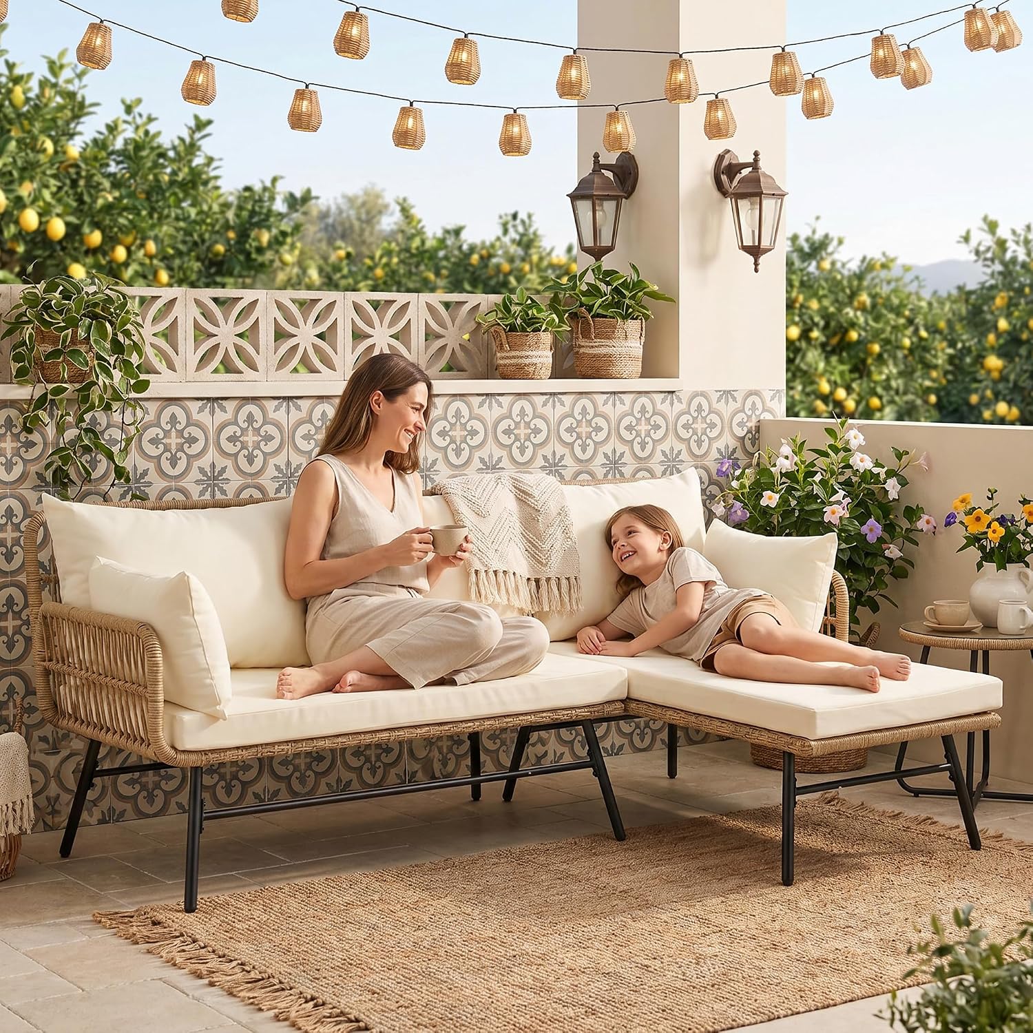 ชุดเฟอร์นิเจอร์โบโฮสำหรับลานบ้ - Rattan Lounge Set บทวิจารณ์และราคา