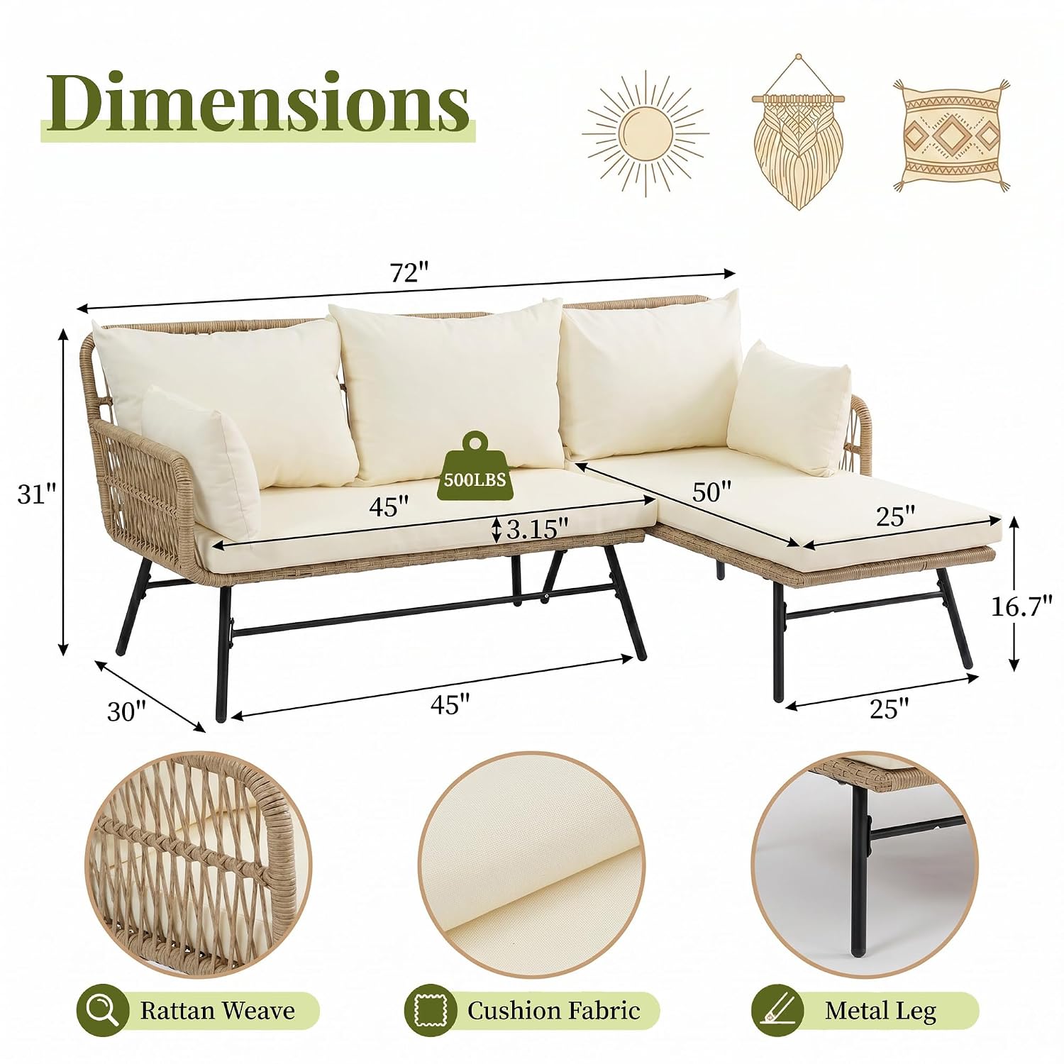 ชุดเฟอร์นิเจอร์โบโฮสำหรับลานบ้ - Rattan Lounge Set บทวิจารณ์และราคา