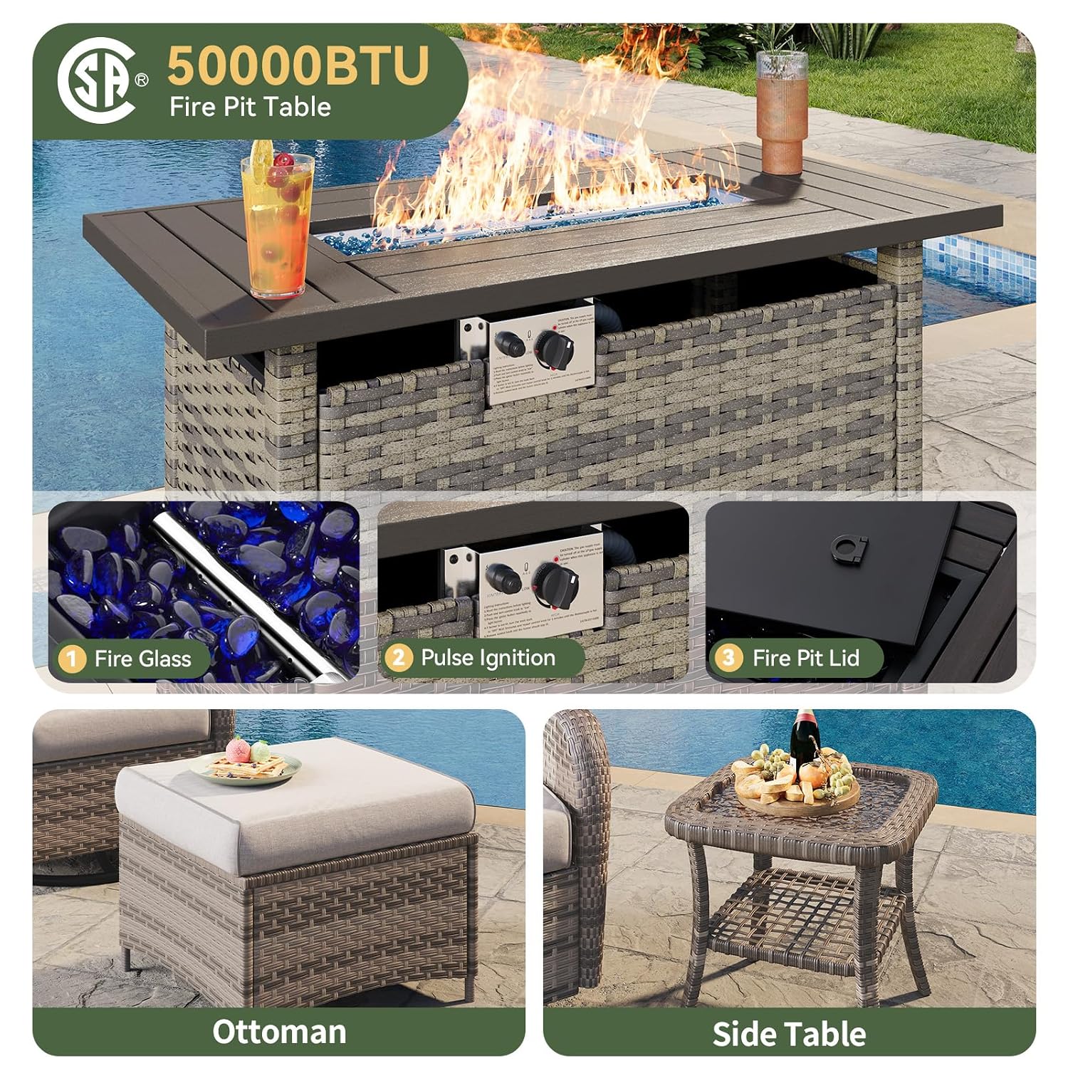 ชุดเฟอร์นิเจอร์หวาย 7 ชิ้น พร้ - Outdoor Furniture Fire Table บทวิจารณ์และราคา
