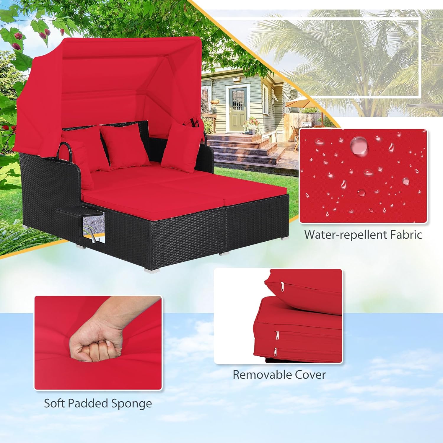 เตียงนอนกลางแจ้งหวายสำหรับ 2 ค - Outdoor Daybed Sofa บทวิจารณ์และราคา