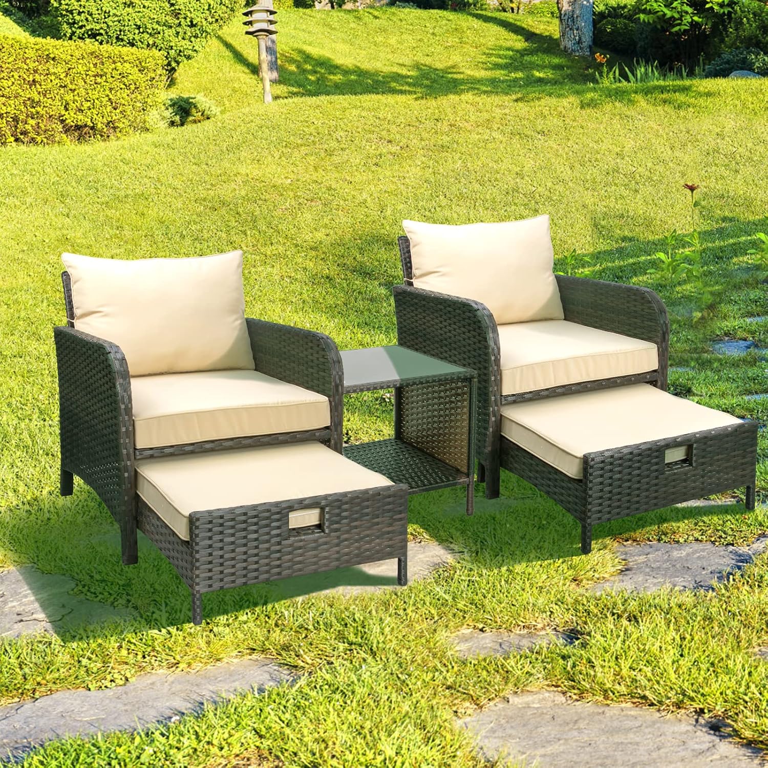ชุดเฟอร์นิเจอร์หวาย PE 5 ชิ้น  - Rattan Lounge Set บทวิจารณ์และราคา