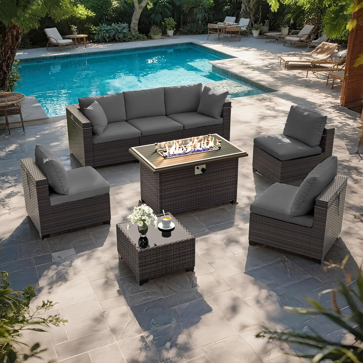 ชุดเฟอร์นิเจอร์ลานบ้านพร้อมโต๊ - Outdoor Furniture Fire Table บทวิจารณ์และราคา