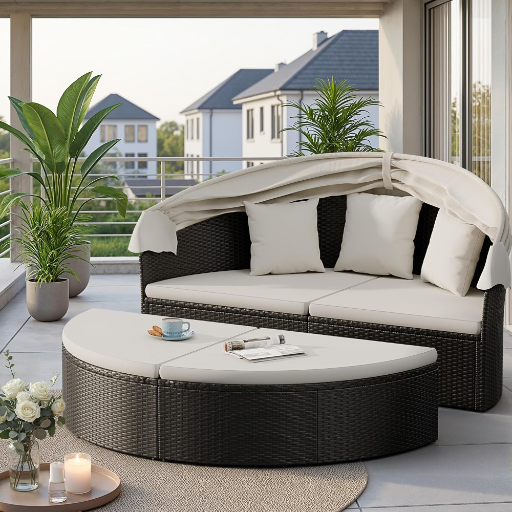 เตียงนอนกลางแจ้งทรงกลมหวายสาน, - Outdoor Daybed Sofa บทวิจารณ์และราคา