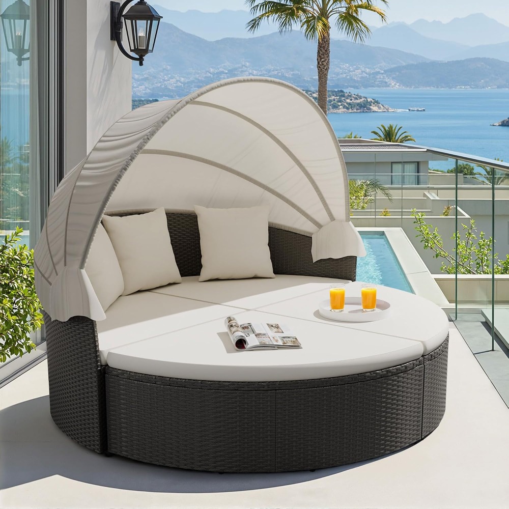 เตียงนอนกลางแจ้งทรงกลมหวายสาน, - Outdoor Daybed Sofa บทวิจารณ์และราคา
