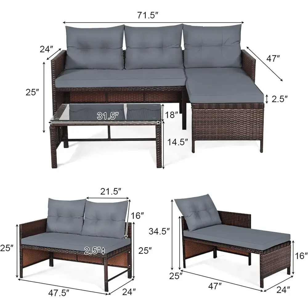 ชุดเฟอร์นิเจอร์ระเบียงหวาย 3 ช - Rattan Lounge Set บทวิจารณ์และราคา