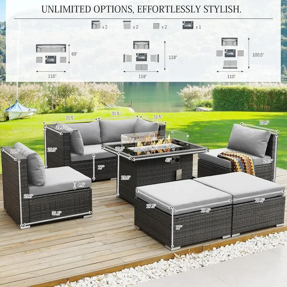 ชุดโซฟากลางแจ้ง 6 ที่นั่ง ทนทา - Outdoor Furniture Fire Table บทวิจารณ์และราคา