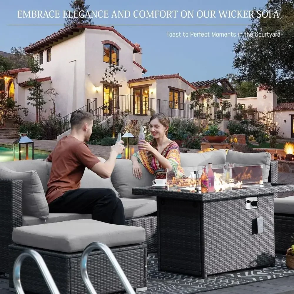 ชุดโซฟากลางแจ้ง 6 ที่นั่ง ทนทา - Outdoor Furniture Fire Table บทวิจารณ์และราคา